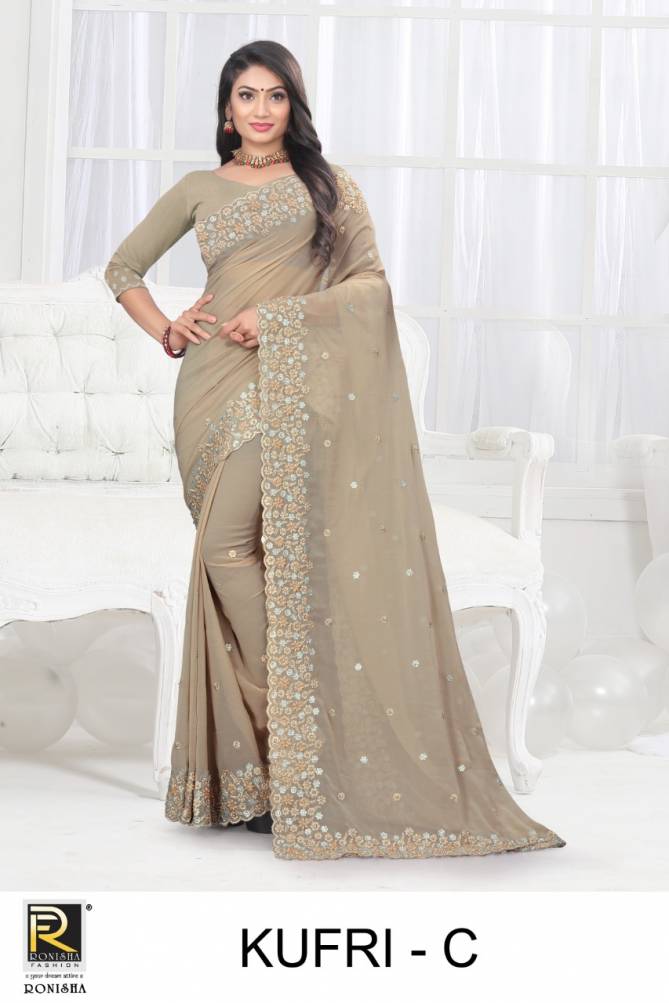 Ronisha Kufri Heavy Georgette Embroidery Designer Fancy Wear Saree Collection
